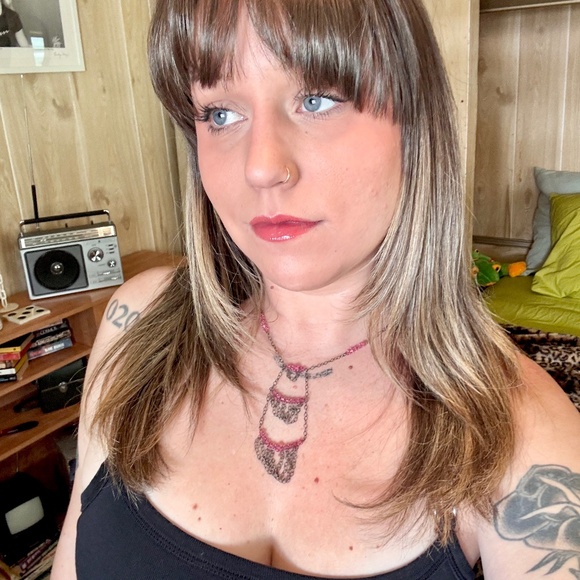 Vintage Chain and Bead Tiered Necklace 70s 80s 90s Silver and Pink - Picture 3 of 5